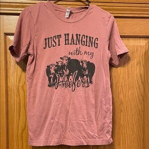 Pink Graphic Tee with Cow Print